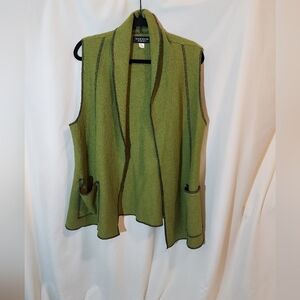 Stylish Olive Wool Blend Open Front Cardigan Vest